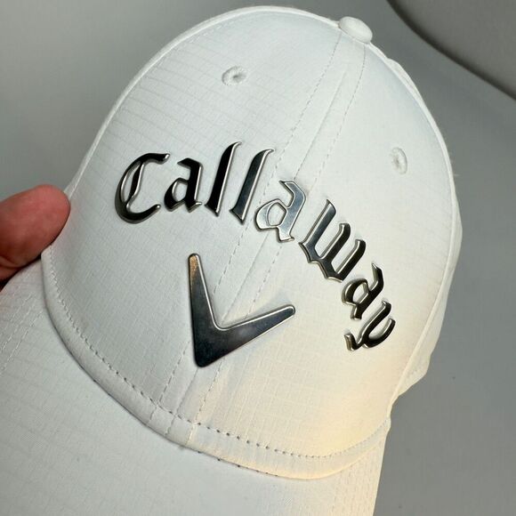 Callaway White Silver Hat Cap Other Hook &Loop Strap-Back OSFA 100% Polyester - Picture 13 of 14